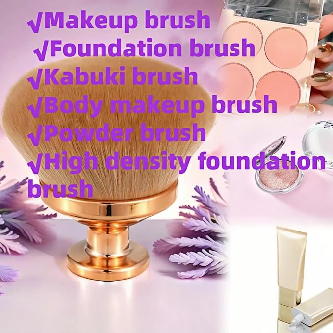 NUANJUYUExtra Large Kabuki Brush - 90mm Wide Head for Flawless Face & Body Makeup, Self Tanner, Sunscreen. Even Application with Liquids/Creams. Wet & Dry Use - Gold