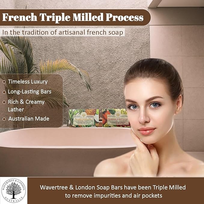 Wavertree & London Duo Gift Box (2 Bars) - 7oz Persimmon & Red Currant, Pineapple & Coconut & Lime Scented Triple Milled Natural Soap Bars - Pure Plant Oil Soap Bars for All Skin Types