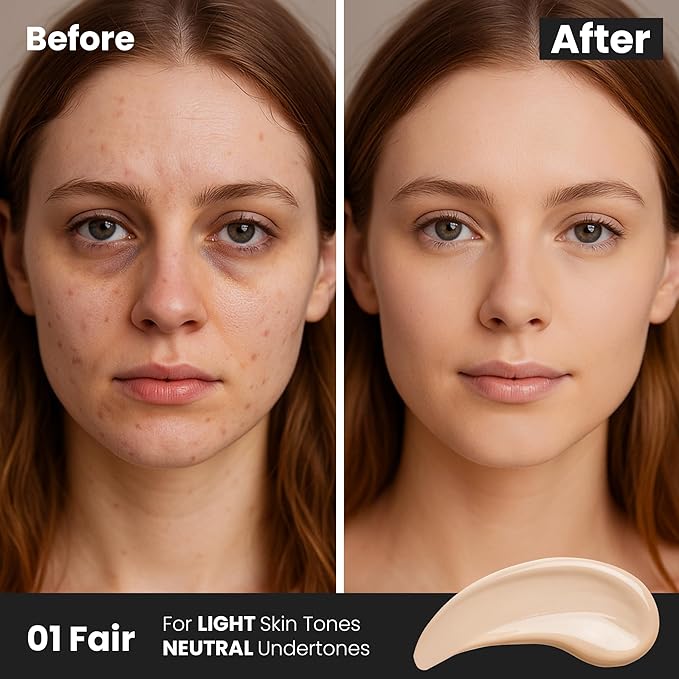 FV Liquid Matte Concealer for Dark Circles, Redness, Fine Lines and Acne, Lightweight Formula, Full Coverage, Longwear & Waterproof, Hydrating Concealer Makeup, 01 Fair