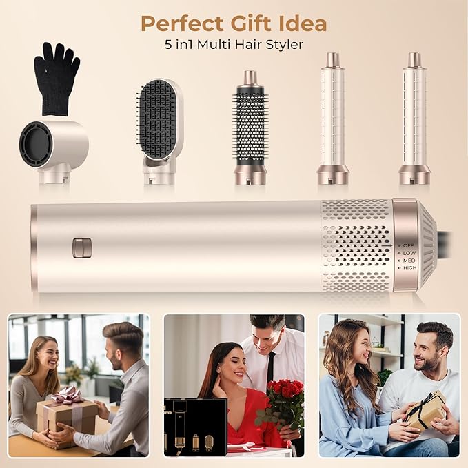Blow Dryer Brush 5 in 1, Negative Ion Hair Dryer Brush Set Upgrade Hot Air Brush Air Styler Curling Wrap Air Curler, Curling Iron Hair Styling Tools As A Gift for Straight/Curl/Drying/Smoothing