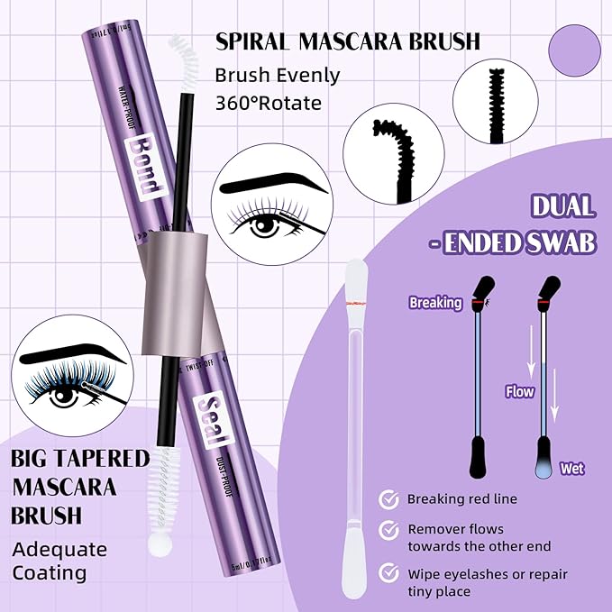 B&Qaugen Lash Cluster Lash Glue Lash Bond and Seal Waterproof 10ml Lash Cluster Glue for False Eyelash Wispy Long Lasting All Day Wear 2 in 1 Eyelash Bond and Seal for DIY Lash(Clear Bond,10ML)