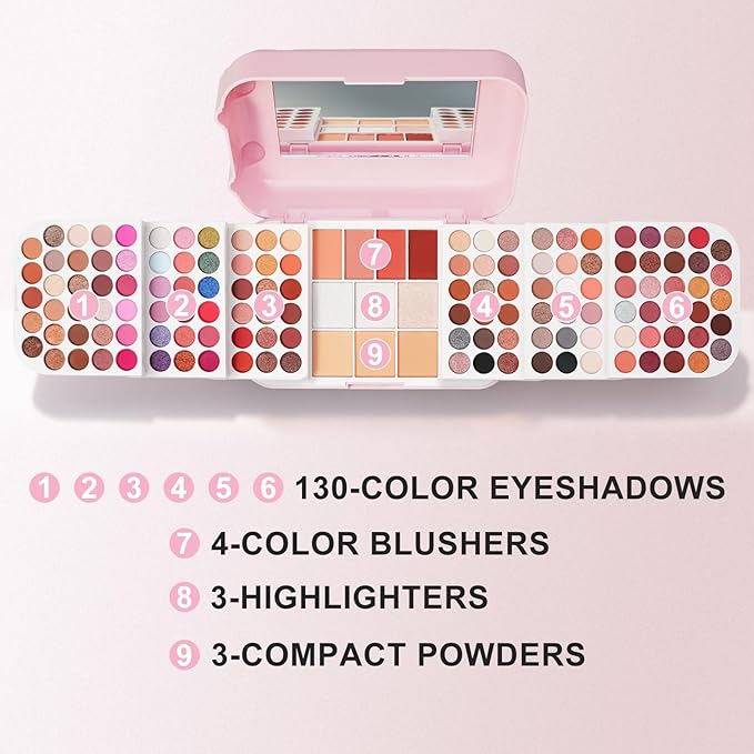 Professional Makeup Kit for Women,140 Colors Cosmetic Make up Palette Set Kit Combination,Include Eyeshadow,Blush,Highlighter, Pressed Powder,Makeup Gift Set for Women Girls &Teens (Pink N)