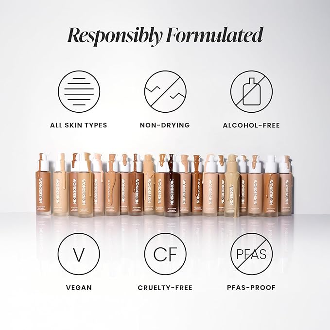 Wonderskin Hyper Bond All-Day Stay Serum Foundation – Waterproof, Transfer-Proof, 24HR Longwear Face Makeup with Niacinamide & Hyaluronic Acid – Lightweight, Natural Finish (Moonstone)