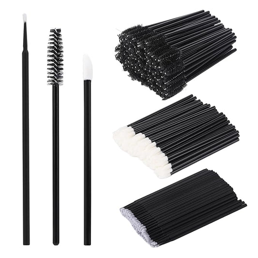 300 Pcs Spoolies Mascara Wands and Lip Brushes and Micro Swabs Applicator Disposable Eyelash Brushes Lipstick Tester Makeup Applicator Tool Black