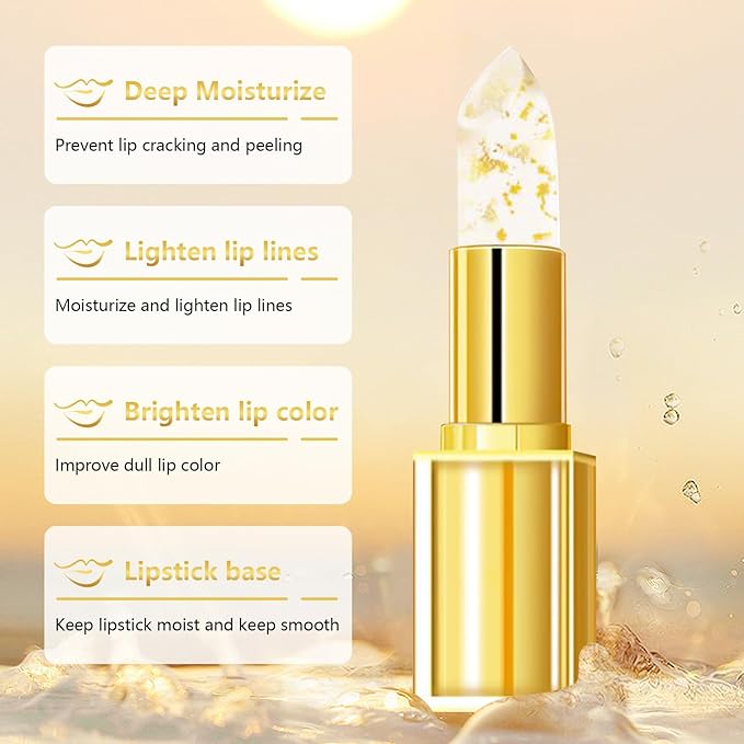 2Pcs Transferproof Color Changing Lipstick, Gold Crystal Color Changing Lipstick, Moisturizer Long Lasting Lip Balm for Women (Gold)