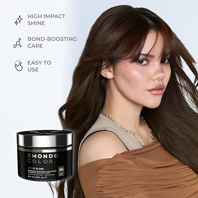 XMONDO Color Super Gloss Golden Brown Semi-Permanent Hair Dye, Vegan Formula Color Depositing Hair Mask with Plant-Based Protein for Nourishment, Revitalization, and Repair, 8 Fl. Oz