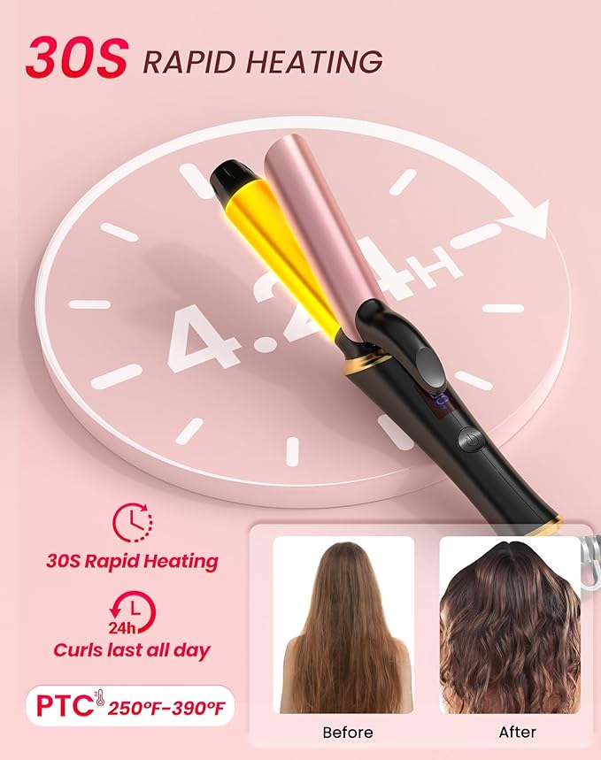 Ukliss Mini Curling Iron, Heats in 30s for Soft Waves & Curls, Dual Voltage Travel Curling Iron with 5 Temp & Anti-Scald Guard, Perfect for Short to Medium Hair,Travel Friendly (Black-Travel, 1 Inch)