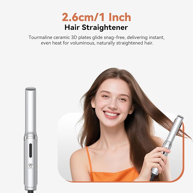 Travel Hair Dryer Brush Styling Set,Double Voltage 100–240V 4-in-1 Hot Air Brush,1 Inch Curling Iron & Mini Flat Iron Straightener,Travel Kit,for Drying, Straightening, Curling & Volumizing for Women
