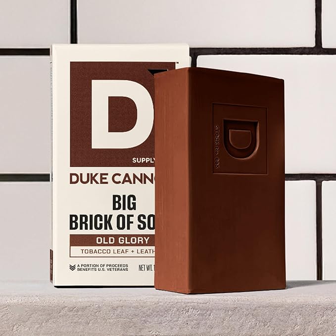 Duke Cannon Big Brick of Soap, Old Glory | 10oz Triple-Milled Bar Soap for Men | Long-Lasting, Masculine Scent of Leather and Tobacco Leaf | Natural Oils | Supports U.S. Veterans