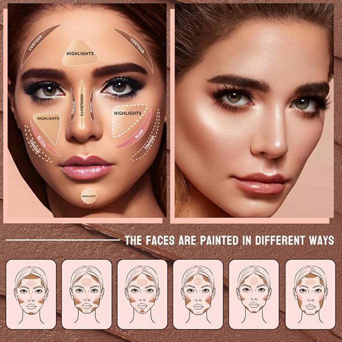 3Pcs Contour Stick Set-Creamy Contour Stick with Blush & Highlighter & Bronzer Not Greasy, Long-Lasting, Waterproof, Contouring Pen Easy to Contour the Face (B)