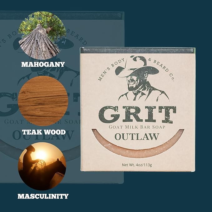 GRIT Goat Milk Soap Bar Outlaw | Dye-Free Soap Bar | Enriched with Nourishing Goat Milk | 4 oz