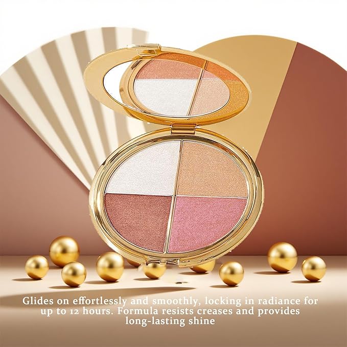 Eye & Cheek Palette - Eyeshadow and Highlighter Makeup (with Detachable Brush), Makeup Palettes Contour Kit, Shimmer Glow Face Highlighter Palette for Women Face, Natural Glow Contour Powder (2pcs)