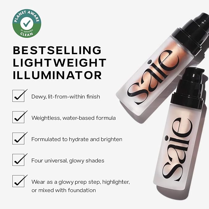 Saie Glowy Super Gel Lightweight Illuminator - Travel Size Luminizer and Makeup Primer for Glowing Skin - Enriched with Vitamin C + Hydrating Squalane Oil - Warmglow (0.5 oz)
