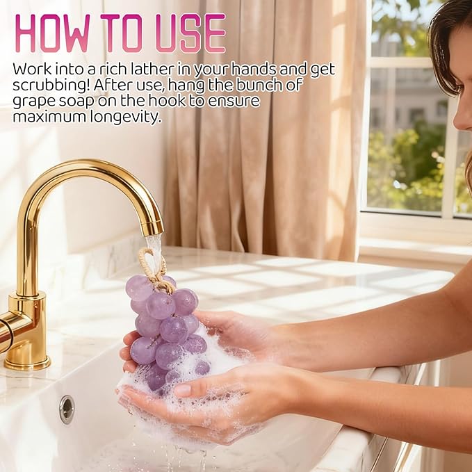 Grape Soap,Grape Soap On A Rope,Handmade Grapes Cluster Shaped Soaps for Hand Wash, Bath, Fresh Air Women Men (1, Purple)