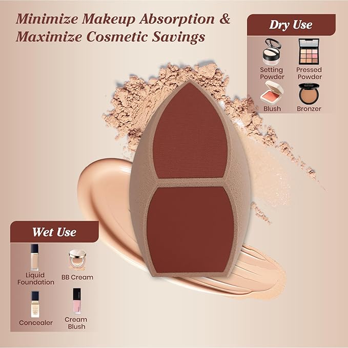 Honeycomb Film Makeup Sponge for Foundation, Reduces Liquid & Cream Waste, Soft and Latex Free, Skip the Pre-Wetting,Designed for Face & Foundation, 2PCS Beauty Makeup Blender Sponges