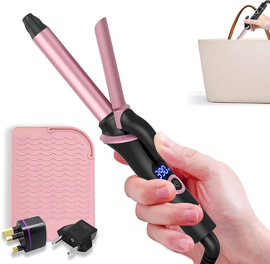Mini Curling Iron for Short Hair Dual Voltage with European UK Plug Adapter Ceramic Travel Small Curling Iron 3/4 Inch Barrel Curler with Professional 30S Fast Heating, 5 Temps for Global Travel