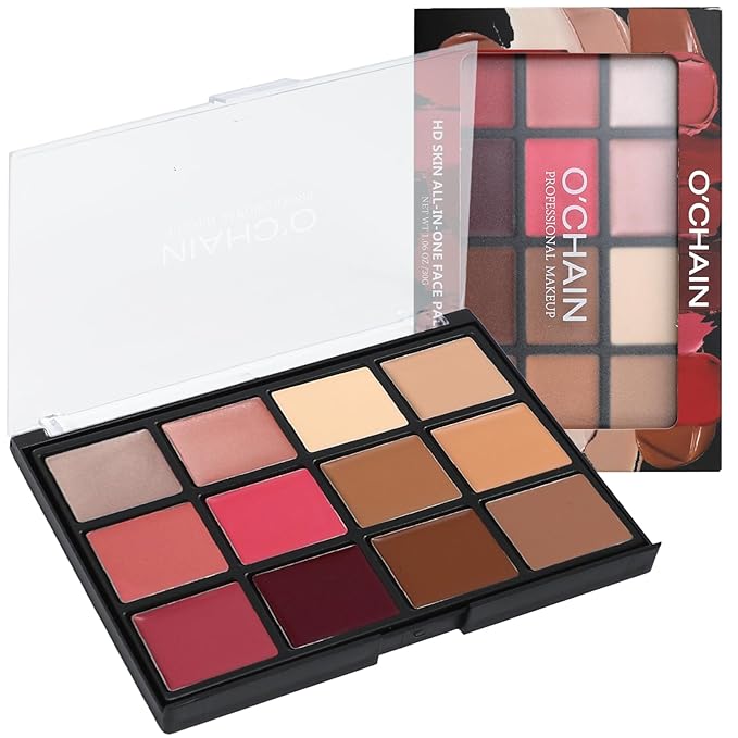 O'CHAIN 12 Colors Cream Face Palette Makeup Set, Contour Blush Highlight All in One Kit, Long Lasting,Light Weight, Beauty Gift for Her, Ideal for Christmas Valentine's Day and Festivals