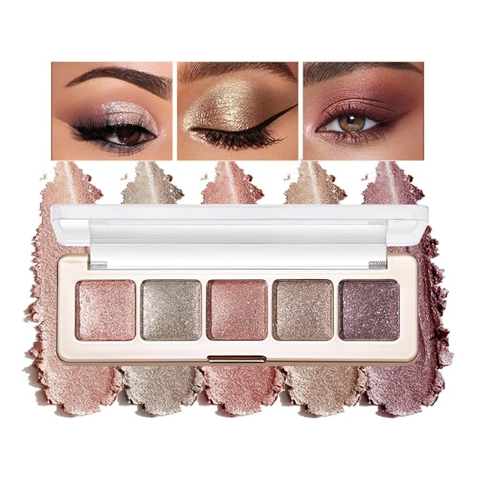 Eyeshadow Palette 5-Color with Pearlescent Shimmer Earth Tones, Buttery Putty Texture, Fine Glitter Duochrome Shades, Mist Matte Finish, Silky Smooth Brightening Eye Makeup for a Charming Look-5#