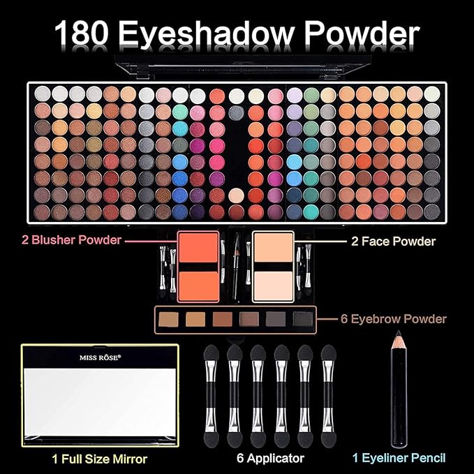 190 Colors Professional Makeup Kit for Women Full Kit, Pallet,All In One Gift Set girls, include Eyeshadow/Facial Blusher/Eyebrow Powder/Eyeliner Pencil/Mirror/makeup brush(004N)