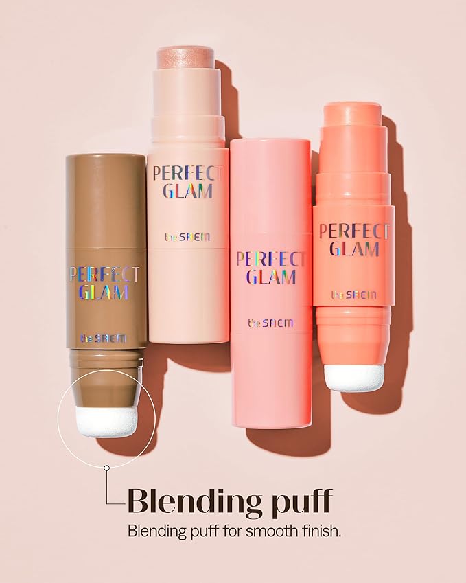 THESAEM Perfect Glam Stick Blusher with Blending Sponge PK01 Pink Fairy - Milky Pink Color Cream Blush Stick Balm for Cheeks - Silky Smooth Formula with Natural Dewy Finish, 0.2oz.