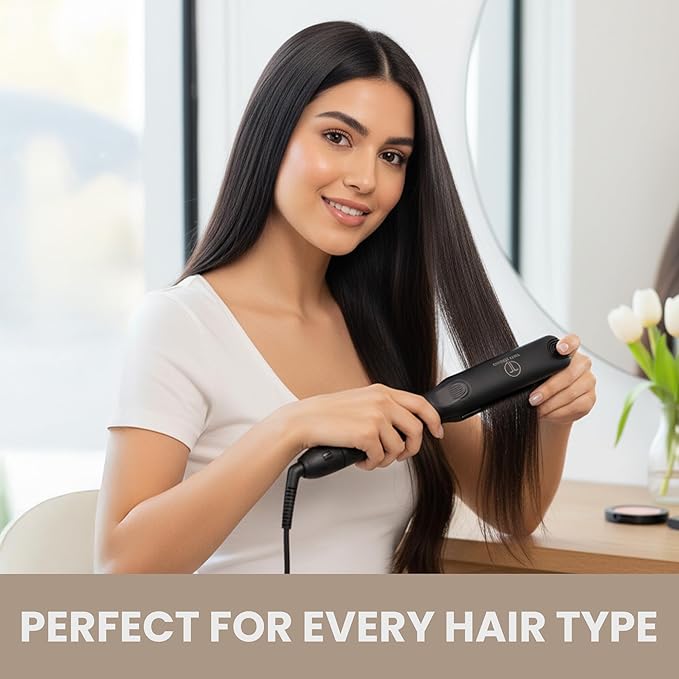Black Germanium Flat Iron Hair Straightener – 1.25″ Floating Plates, Ionic Fast-Heat MCH, Digital 180–450°F, Frizz Control, 60-Min Auto Shutoff, 8.5-ft Swivel Cord, Salon Professional