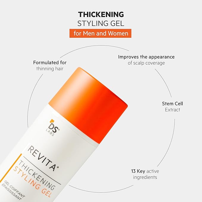 DS Labs Revita Hair Styling Gel for Men - Medium Hold, Volumizing & Thickening with Ginseng, Zinc & Caffeine, Water-Based Formula for Stronger-Looking Hair, No Flakes or Residue, 3.4 Fl Oz