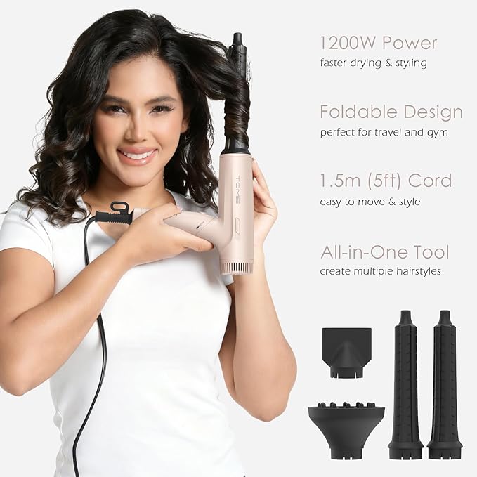 TOME 1200W Hair Dryer Travel Dual Voltage 120V/240V Foldable Blow Dryer with Diffuser Comb Nozzle Storage Bag Universal Power Adapter (Pink)