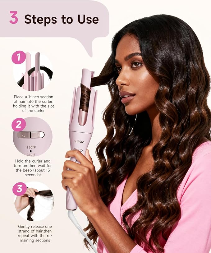 3 in 1 Automatic Curling Iron with 1.25 Barrel, Hair Crimper, Straightening Brush, 3 in 1 Hair culer Tools, Rotating Curling Iron with 3 Temp, 2-Way Rotation, 10S Fast Heating, Dual Voltage