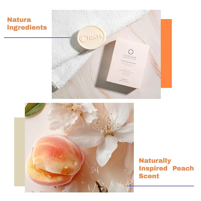 CDH7DAYS EWG VERIFIED VEGAN BAR SOAP/HANDMADE (MADE IN KOREA) Natural Body Soap Bar, Plant-Based, Handmade SOFT MILKY SOAP (Recommendation for MOTHER) (2, PEACH)