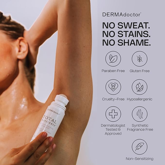 DERMAdoctor Antiperspirant for Women Sensitive Skin, Total NonScents Ultra-Gentle Illuminator, Unscented Clinical Strength Antiperspirant Deodorant for Men & Women; Hypoallergenic Roll On - 3.04 oz