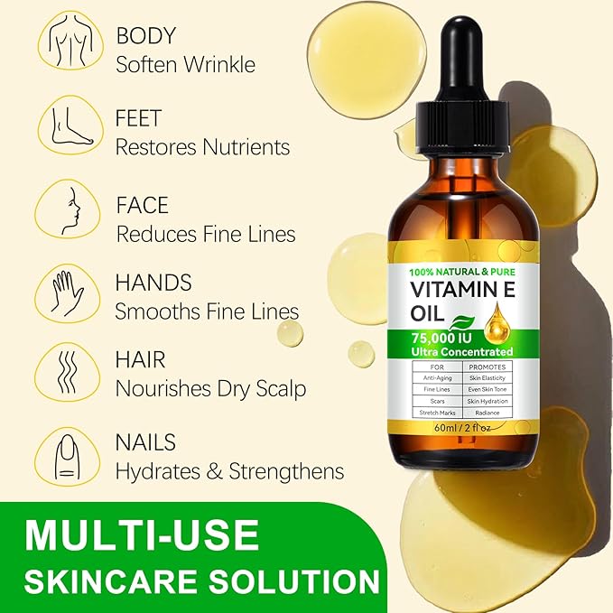 Vitamin E Oil for Scars 2.02 FL OZ 2Pack - All Natural & Vegan Skin Moisturizer