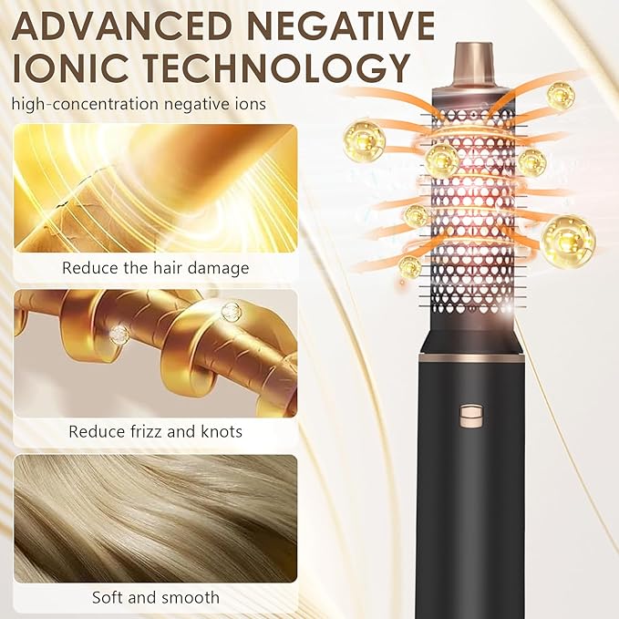 Blow Dryer Brush 5 in 1, Multi Ionic Hair Dryer Brush Set, Air Auto Wrap Hair Styler with 3 Temperature, Powerful Hair Styling Tools Set for Fast Drying, Curling, Straightening & Smoothing