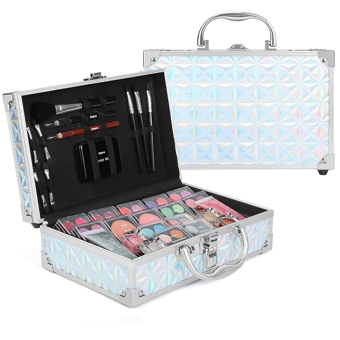 Anpro All-In-One Makeup Kit with Carry Case, Pro Teen Makeup Set, Girls Makeup Kit for Teens Tween Women, Full Starter Cosmetics Kit with Brushes, Lipsticks, Eye Shadows Palette, Blushes, Glitter Gel