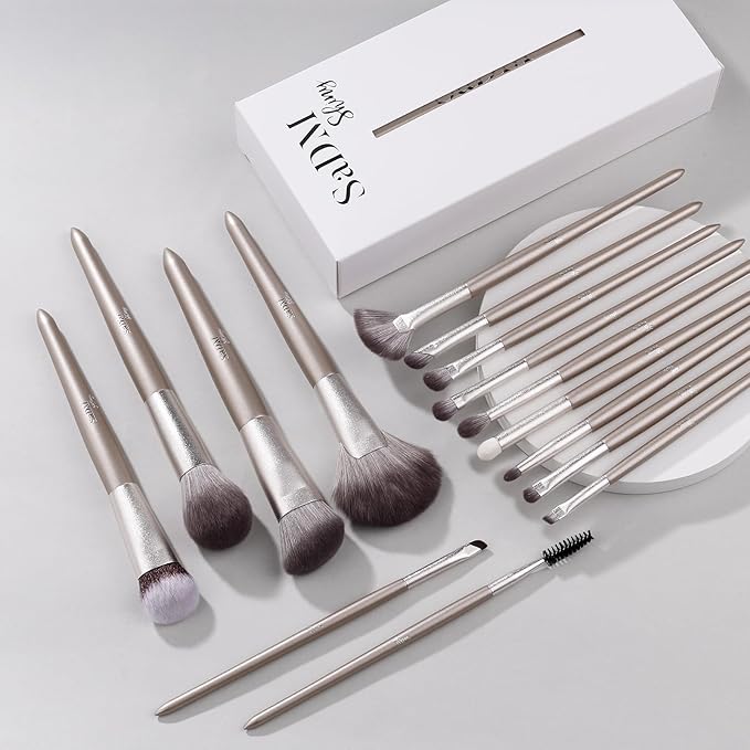 Makeup Brush Set (15 Pieces) - Includes Foundation, Powder, Concealers, Highlighter, Contour, Eye Shadows & Blush Makeup Brushes - Face & Eye Make Up Brushes with Synthetic Bristles