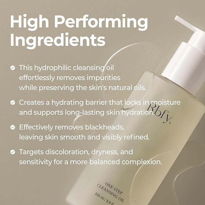 One Step Cleansing Oil - Korean Facial Cleanser for One-Step Makeup, Sebum & Blackhead Removal with Grape Seed Oil | Lightweight, Non-Greasy. Korean Skincare (6.9 fl oz)