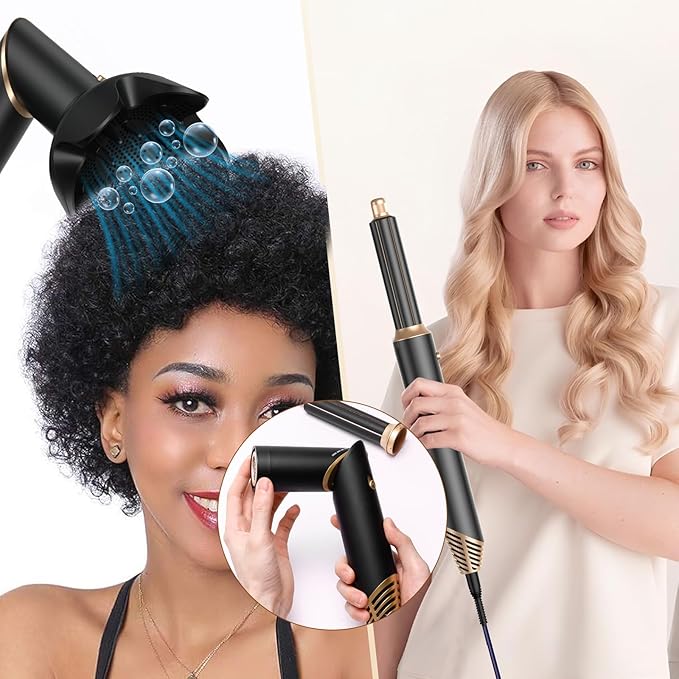 6 in 1 Hair Dryer Brush, Detachable Air Hair Styler Curling, Drying,Volumizing, Straightening, Negative Ionic Hair Dryer with Diffuser, Hair Styling Tools