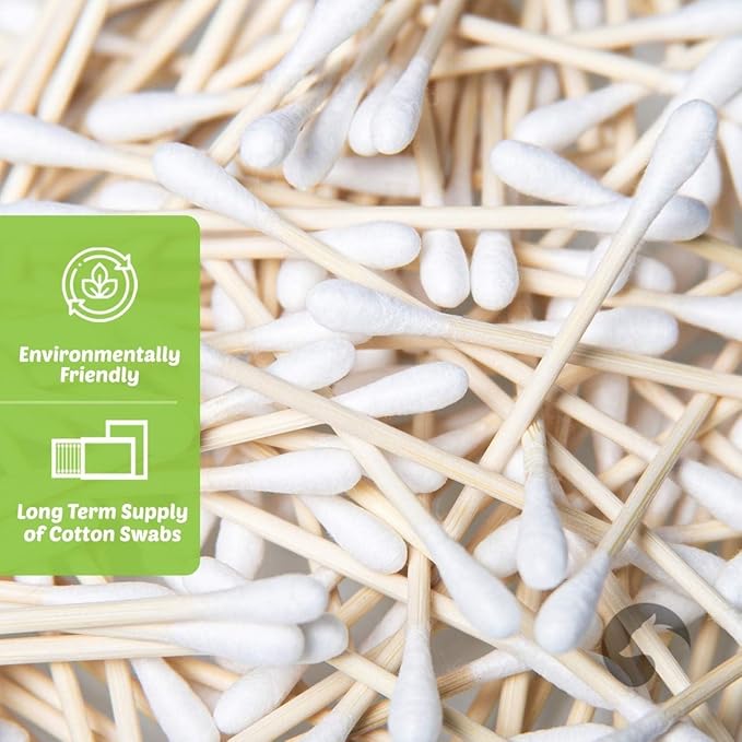 Bamboo Cotton Swabs 200 Count | Biodegradable & Organic Cotton Buds | Double Tipped Sticks | 100% Eco-Friendly & Natural | Perfect for Makeup & Nail Applications, Arts & Crafts, Removing Dust & Dirt…