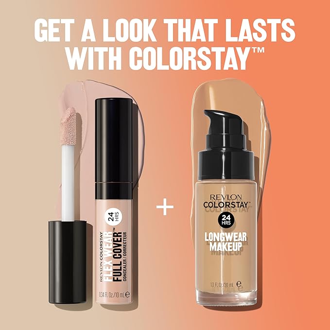 Revlon ColorStay Flex Wear, Full Cover Non-Creasing Concealer, Infused with Hyaluronic Acid & Vitamin E, Flexible Longwear, 055 Latte, 0.34 Fl Oz