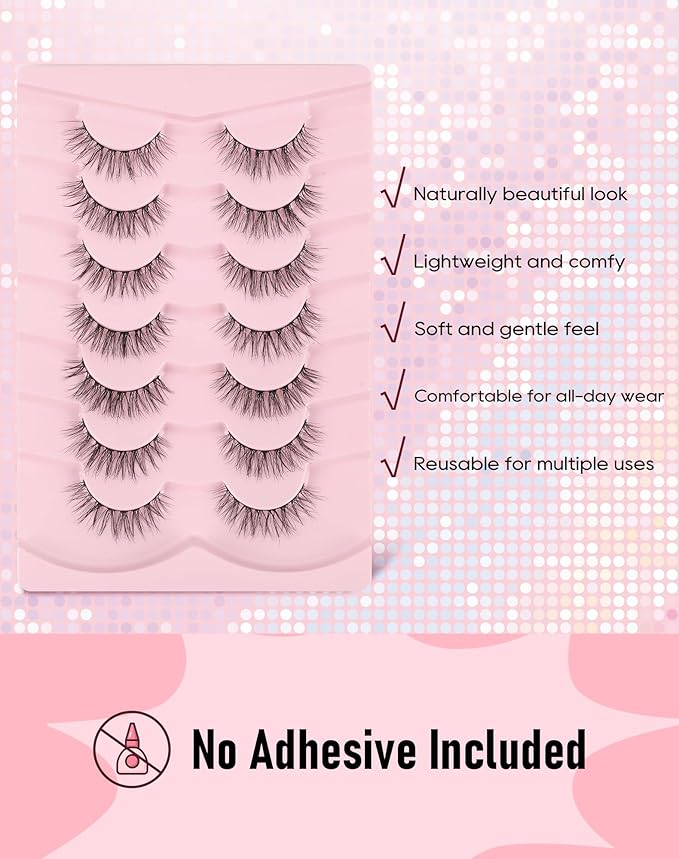 Frihappy Natural False Lashes Mink Lashes Wispy Fake Eyelashes Natural Look False Lashes Strip Lashes 14mm Lashes 3D Air-Virgo