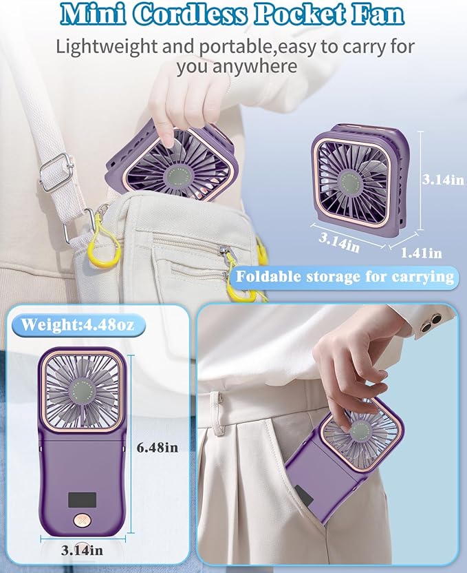 Portable Fan Rechargeable,Personal Fan Handheld Fan,180°Foldable Cooling Fan Mini Desk Fans Small Quiet Table Fan,Battery Operated Fan USB Small Fans as Lash Fan/Eyelash Fan for Womens Girls