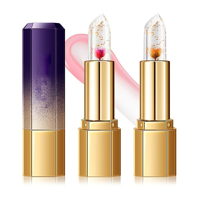 2PCS Jelly Lipstick,Moisturizing Color Changing Lip Balm Lipstick,Waterproof Temperature Color Change Lip Gloss (B)