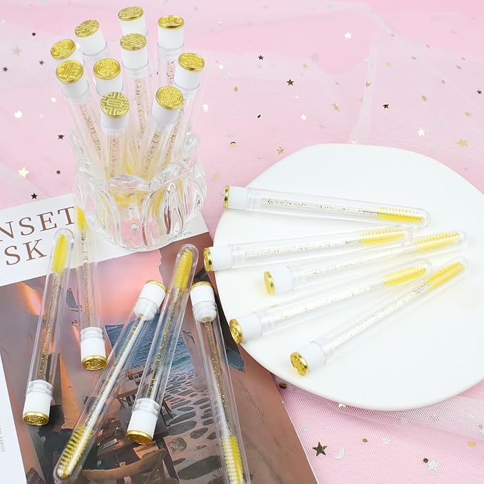 20pcs Mascara Wands Tube Reusable Lash Spoolies Gold Plate Tube Eyelash Brush Tubes Spoolies Lash Extension Brushes Applicators Makeup Tools (Gold Plate-MlX)