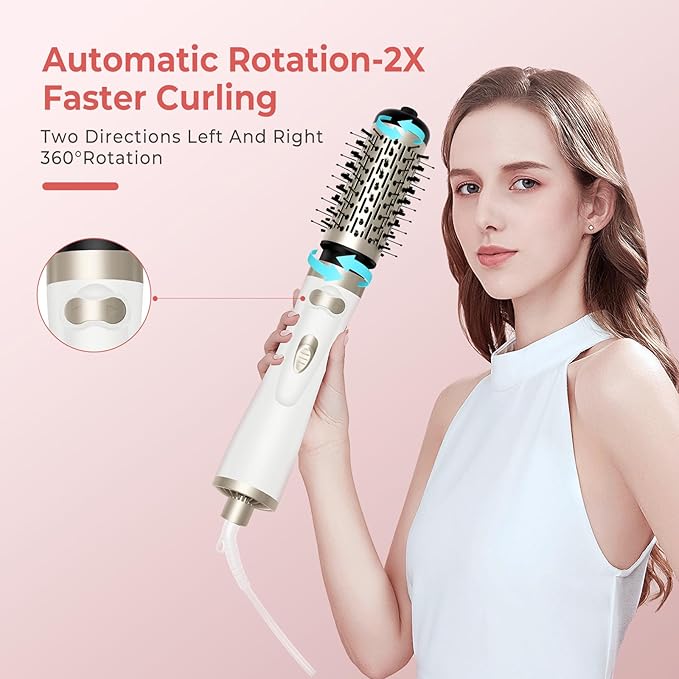 3 in 1 Rotating Hair Dryer Brush, Auto Rotating Blow Dryer Brush Spinning with 2 Brushes (2" & 1.5"), Negative Ionic Brush Blow Dryer, Round Brush Blow Dryer Volumize Curling 100-120V