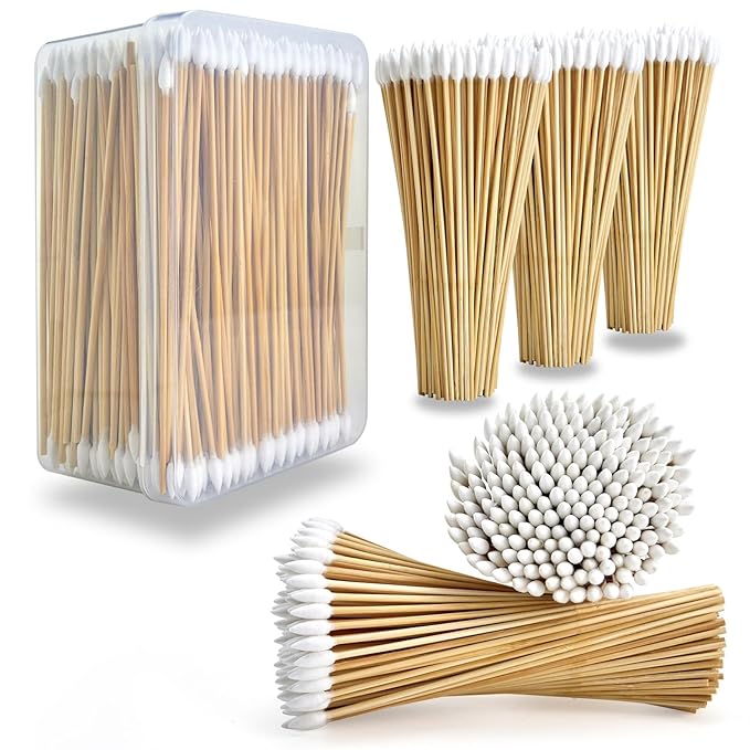 500PCS 6" Long Cotton Swabs in Storage Box - Strong Cleaning Swab with Bamboo Handle - Lint Free Cotton Swabs with Wooden Sticks - Cotton Tipped Applicators for Gun Cleaning, Makeup Removing, Pet Care
