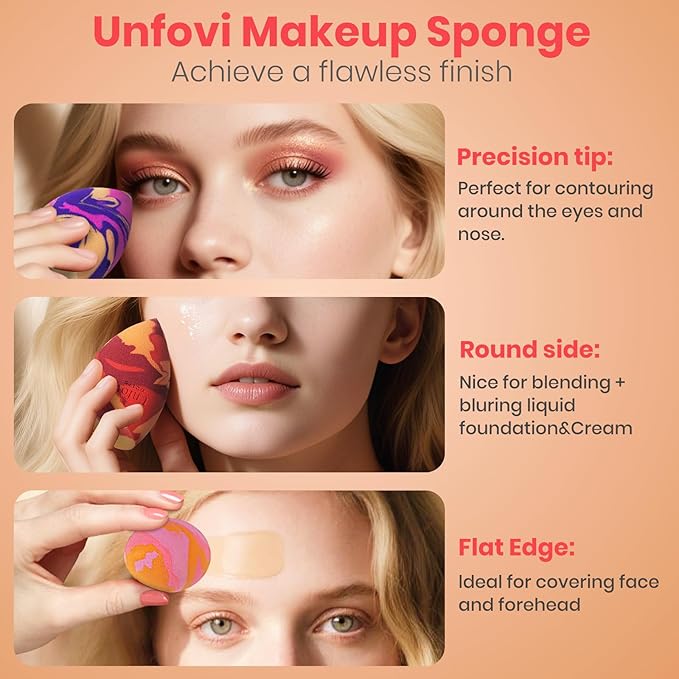 Random 3Pcs Makeup Sponges from 4 Colors, Tricolor Fusion Beauty Shape Makeup Sponge for Foundation, Concealer, Powder Cream and Liquid Application (Blind Box)