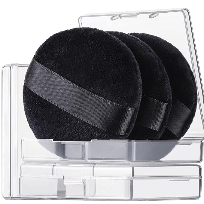 Teenitor 3Pcs Black Powder Puff, Powder Puffs, 2.36 Inch Setting Powder Puff,Powder Puffs for Face Powder Soft Powder Applicator for Loose Pressed Powder, Face Puff Makeup Puff Small with 3 Cases