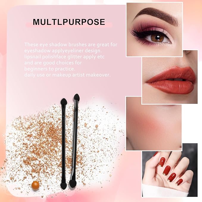 30 PCS Professional Disposable Dual Side Sponge Eyeshadow Brush, Double Head Eye shadow Brushes Makeup Applicator Cosmetic Tools(Length: 12 cm, Round Handle, Black)