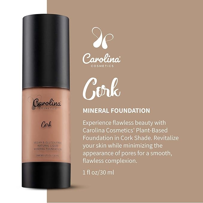 Foundation in Cork Shade Plant-Based - Hydrating, Pore-Minimizing & Buildable Coverage - Vegan, Non-GMO, Paraben-Free - 1oz