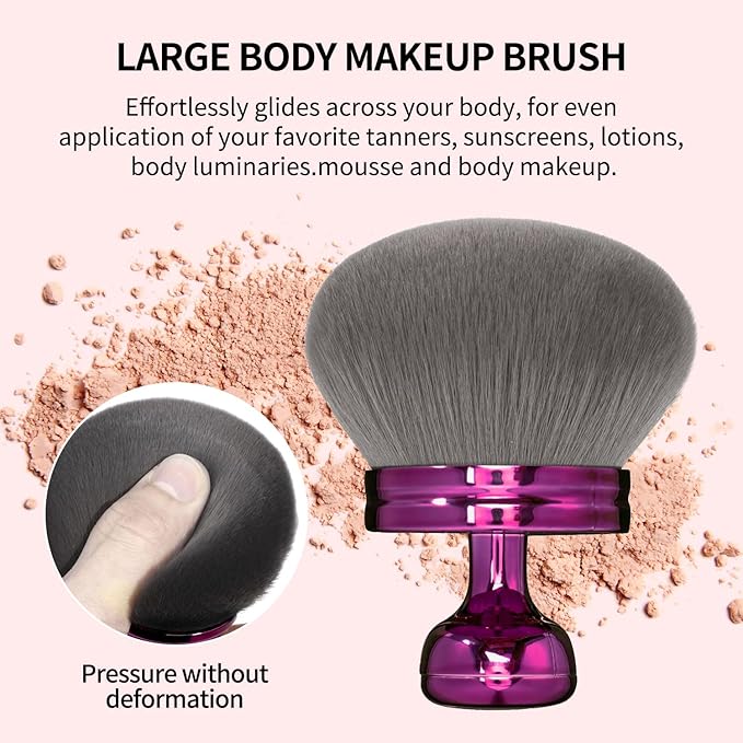 FUNAN Extra Large Body Makeup Brush For Self Tanner, Bronzer Blend &Self Tan Back Applicator, 75mm Wide-headed Kabuki Brush, Mushroom type Face Neck Body Leg Tanning Makeup purple