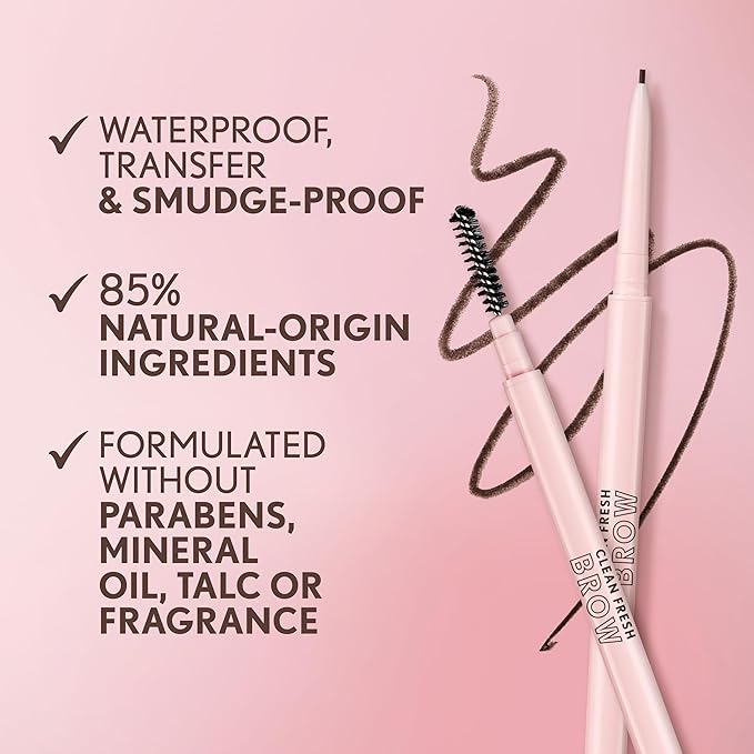 Covergirl Clean Fresh Brow Nano, 600 Dark Brown, Eyebrow Pencil, Ultra-Precise Tip, Waterproof, Transfer-Resistant, Built-In Spoolie, Vegan Formula, 0.001oz